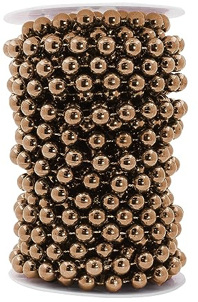 Mandala Crafts 10mm Faux Brown Pearl Beads Roll, 11 Yards Decorative Pearl Garland String for Wedding, Christmas Tree, Floral Arrangements, Vases, and Event Décor