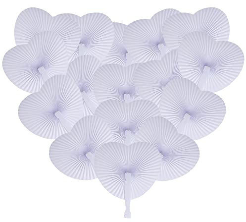 White Heart Shaped Hand Fans Paper Fans Wedding Fans Folding Fans Foldable Guest Gift for Summer Occasions,Wedding Favours,Party,DIY,Wall Decoration (36)