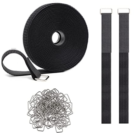 Rusoz Bridas Para Cables 5M,Cable Correa Gancho Y Lazo Negras Reutilizables Cinta Para Cables Ancho 2cm con 25 Hebillas Metálicas Para Organizador Cables Casa En Oficina