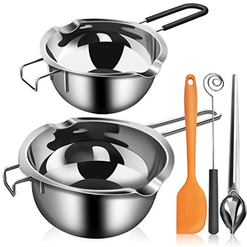 Artcome 5pcs Double Boiler Melting Pot Set - 600ML/0.6QT and 1000ML/1QT Chocolate Stainless Steel Melting Pot, Decorating Spoons and Dipping Tool for Melting Chocolate, Candy, Soap