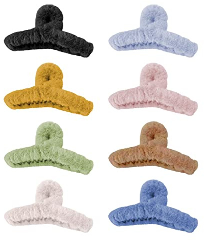 Flauschige Plüsch-Haarklammern, bunte Haarklammern für dickes Haar, super Griffigkeit, elegantes Accessoire für Damen und Mädchen, 11,9 cm, 8 Stück