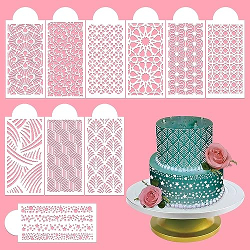 Tortenschablone, 10 Stück Torten Zubehör Kuchen Backvorlagen | Backzubehör für Kekse Fondant Dessert (26,4 X 11,3cm)