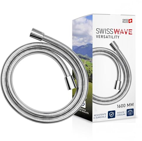 SwissWave - PVC-Duschschlauch - Standardgewinde 1/6 Zoll - Verdrehsicher, korrosionsbeständig - Elegantes Design - Optimale Flexibilität für Badezimmer - 160 cm - Silber