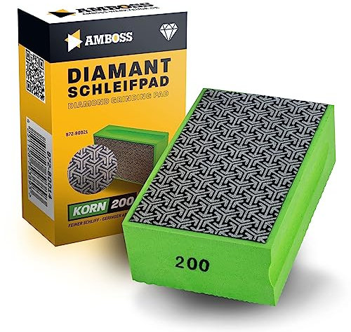Amboss Werkzeuge Schleifklotz Korn: 200 - Diamant Schleifpad - Schleifschwamm/geeignet für Fliesen + Feinsteinzeug + Glas + Granit + Marmor