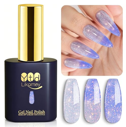 YTD Likomey UV Gel-lack Nagellack,15ml Glitter Ändrar Färg med Temperaturen Nagellack,Färgskiftande Manikyr Gel Polish,Kameleontfärg Gellack-Ljusblått till Blått WB354