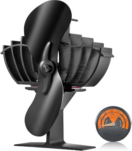 VEVOR Wood Stove Fan Heat Powered, Quiet Fireplace Fans for Wood/Log Burner/Heater, 260 CFM Max. Airflow Non Electric, Aluminum Alloy Circulating Warm Air Saving Fuel, 2 Blades, 7.1'' x 4.2'' x 7.7''