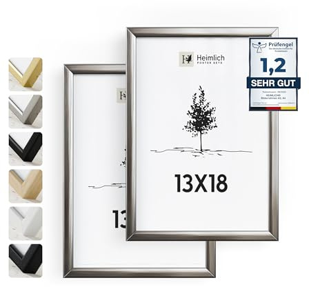 Heimlich Fotorahmen aus Aluminium – 13 x 18 cm, Silber, 2er-Pack | Heimlich® – Robuste Mittelgroße Bilderrahmen Aus Metall – Wandhalterung Oder Tischaufsteller