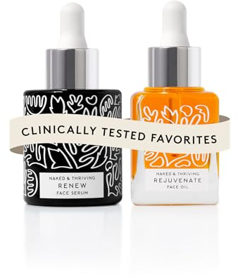 Naked & Thriving The Night Set | Renew Resurfacing Night Serum (30 mL) + Rejuvenate Restorative Face Oil (35 mL) with Hyaluronic Acid, Argan & Sea Buckthorn Oils and Fruit AHAs (Set of 2)