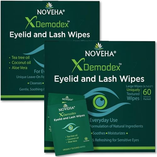 NOVEHA Eyelid Wipes with Tea Tree Oil 120 PCs | Eye Cleansing Wipes for Lids, Lashes & Sensitive Skin | Refreshing Daily Eye Area Care | Box of 60 Individually Wrapped - 2 Pack