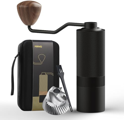 MAVO Manual Coffee Grinder, Wizard Hand Coffee Grinder, Capacity 25g with CNC Stainless Steel Hexagonal Conical Burr, Adjustable Setting, Burr Coffee Bean Grinder for French Press, Pour Over, Black