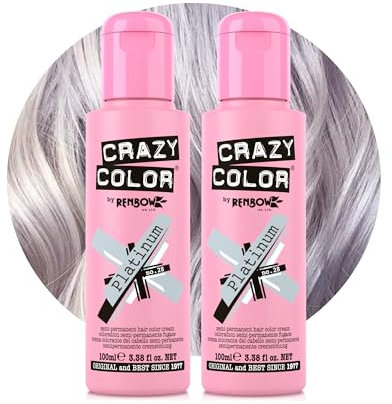 Crazy Color Metallic Platinum Semi-Permanent Duo Hair Dye. Highly Pigmented Purple Toner Conditioning & Oil Nourishing Vegan Formula | No Bleach or Ammonia | 200ml