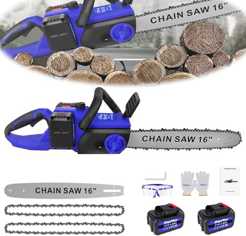 1200W Cordless Chainsaw with Battery and Charger, 16 Inch Battery Chainsaw Brushless Wood Saw with Blade Chains, 50ml Oil Capacity, Handheld Chain Saw for Wood Cutting Tree Branch