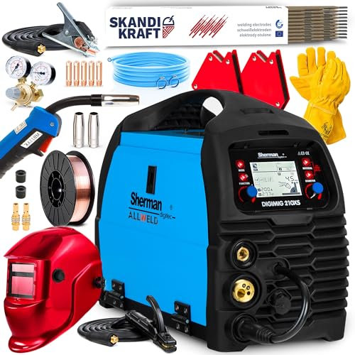 Sherman DIGIMIG 210 XS - Poste a souder MIG avec gaz multifonctionnelle et robuste de 200A entièrement synergique - fil fourré, MMA, TIG, soudobrasage et soudage par points - Kit premium