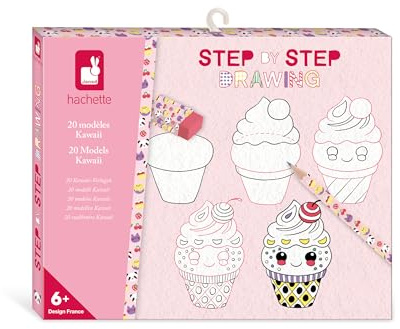 Janod - Step by Step Drawing - Apprendre à Dessiner - 20 Modèles Kawaii - Kit Dessin Enfant - Apprentissage Dessin et Concentration – Dès 6 Ans – J09156