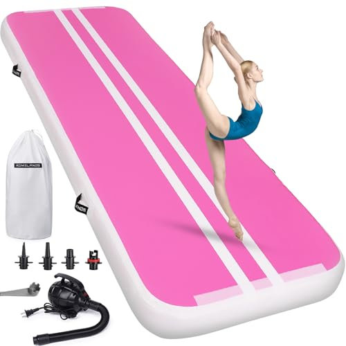 ROMELANDS Turnmatte Aufblasbar, 3M/4M/5M Trainingsmatte mit Luftpumpe, 10 cm hoch Gymnastikmatte für Yoga, Taumel, Turnen, Ausbildung