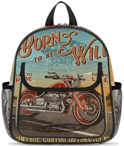 Vintage-Motorrad-Poster, Kinder-Rucksäcke für Kinder, Jungen, Mädchen, Motorrad-Rucksack, Schule, Kindergarten, Büchertasche, Reisen, lässiger Tagesrucksack, farbig, Einheitsgröße