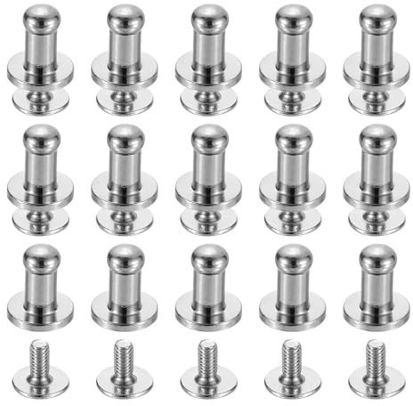 sourcing map 15Sets Brass Ball Head Stud Rivets, 4mm Dia. Screw Back Button Nipple Rivet for DIY Leathercraft, Silver