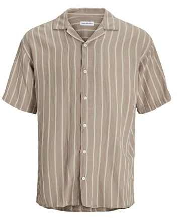 JACK & JONES Jjeenzo Stripe Resort Maglietta SS SN Camicia a Maniche Corte, Crockery, M Uomo