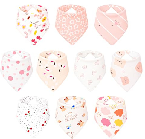 DMSELL 10 Pack Baby Bandana Dribble Bibs for Girls, 0-36 Months