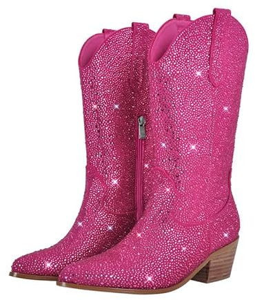 blingqueen Cowboy Stiefel Glitzer Boots Western Absatz Halbstiefel