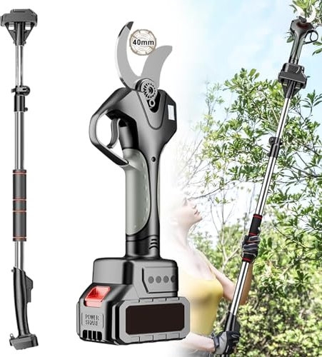 CHRISK Tijeras de podar eléctricas - Tijeras de podar eléctricas Profesionales de 40 mm con 2 baterías de 21 V/4500 mAh - Tijeras de podar inalámbricas,2 Batteries