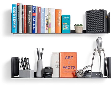 etterr Doppelpack Wandregal Schwarz Metall | 70x15 cm | 100% Stahl Bücherregal Wand | Wandregal Küche | Regal Wand | Regale für Wände