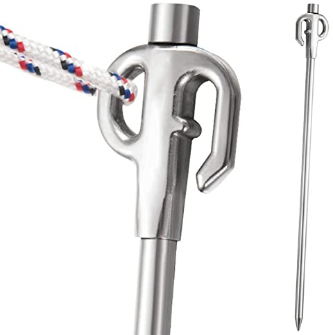 Raypontia Hundepflock 44.6cm - Edelstahl, Metallisch, Funktional, Silber, Hundeanker, Anlegepflock für kleine Hunde, Zelthering, Maximales Gewicht 66LB
