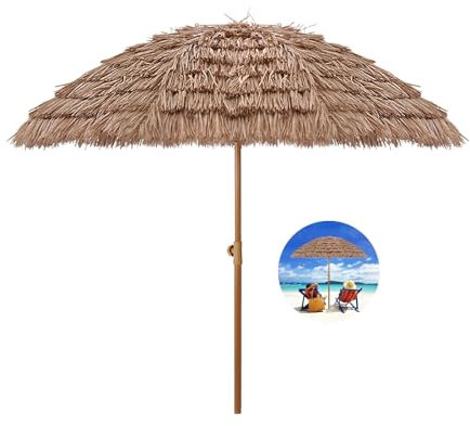 Parasol De Paille Hawaii Parasol De Terrasse Exterieur 8 Baleines Parasol De Plage Anti Uv Parasol De Jardin Inclinable Parasol De Balcon Blanc Hauteur Réglable Pour Balcon Jardin Terrasse Plage(Size: