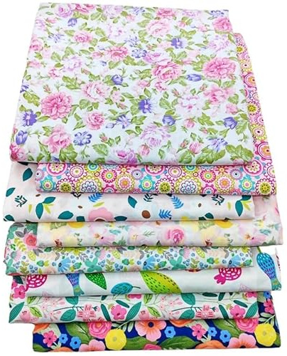 CraftsFabrics 8 st blommiga förskurna tyg fyrkantiga ark för quiltning, hantverk, sömnad, lappverk