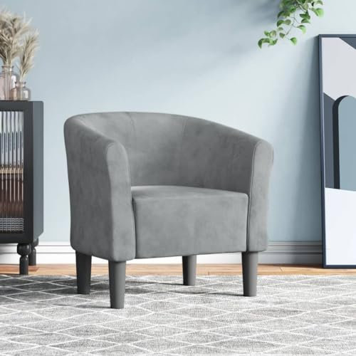 Generisch Clubsessel mit Hocker, Cocktailsessel, Sessel, Retro Lesesessel Samt, Einzelsessel, Loungesessel, Kleiner Relaxsessel, Sessel mit Fußhocker, Bürostuhl, Hellgrau