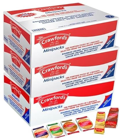Mini Pack Biscuits for Hotels, Guest House, Office, Canteen etc...3 Boxes Crawfords. Portion Control Packs.