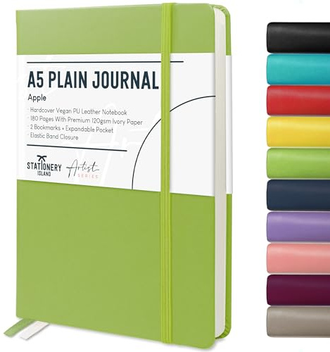 STATIONERY Island A5 ofodrad anteckningsbok, vanlig anteckningsbok inbunden med 120 gsm premium tjockt papper, 180 sidor inbunden tom anteckningsbok för att skriva, arbeta, studera, planering, dagbok