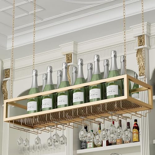 An der Wand montiertes Weinregal aus Metall, Weinglashalter, Weinglasregal zur Deckendekoration, Weinlagerhalter aus Vintage-Metall, Kelchhalter, Weinschrank für Barschrank, Küche R (Größe: (Weiß 47,