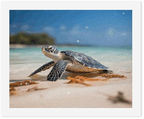 SKTNBM Digitales Ölgemälde, Meeresschildkröte am Strand, DIY-Ölgemälde, Malen nach Zahlen für Erwachsene, personalisiertes Ölgemälde-Set