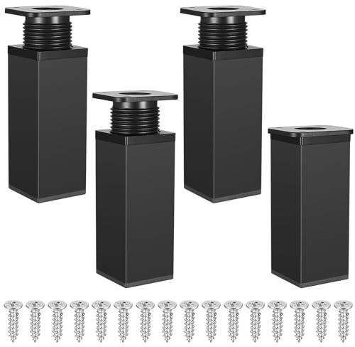Gaomoeny Lot de 4 pieds de meubles réglables en hauteur, carrés, pieds d'armoire, pieds de table, pieds de meubles, pied en aluminium alliage pour meubles DIY (12 cm Noir)