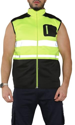 Mens Hi Viz Body Warmer Gilet Hi Vis Safety Workwear Padded Vests High Visibility Reflective Fleece Waterproof Waistcoat Jacket -Yellow-XL