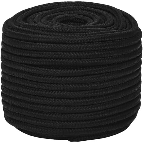 LAPOOH Arbeitsseil Schwarz 14 mm 25 m Polyester, Bootsseil, Tau Seil, Zeltleine, Outdoor Seil, Allzweckseil, Gartenseil, Werkzeugseil Auffangseil