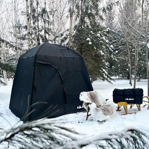 Tragbares Outdoor-Sauna-Zelt und Eisangelzelt, Eisfischen-Unterstände mit 3-lagiger Markise hält die Wärme länger drin, kann mit jeder Art von Herd verwendet Werden, mit 2 großen Fenstern (kein Herd)