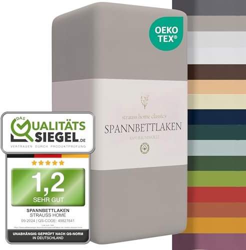 Strauss Home ® Jersey Spannbettlaken Spannbetttuch Bettlaken 40cm Höhe100% Baumwolle 180x220-200x220 cm Übergrösse Wasserbett Boxspringbett (Dunkelgrau)