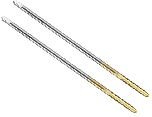 uxcell 2pcs Straight Flute Thread Tap, M3 x 0.5 100mm Extra Long Metric Titanium Coated Screw Threading Tapping Tool Thread Milling Machine Taps, High-Speed Steel 6542 (HSS 6542)
