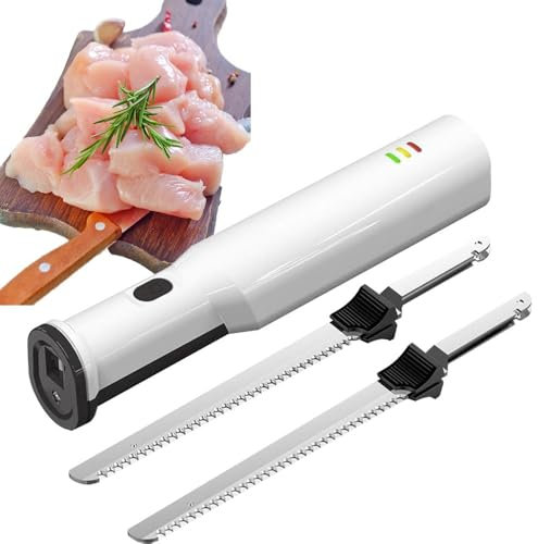 ELIKBH Cuchillo para trinchar eléctrico inalámbrico, Cuchillo para trinchar Carne eléctrico, con 2 Cuchillas de Acero Inoxidable, Cuchillo eléctrico Profesional, para Carne, Cuchillo para Verduras