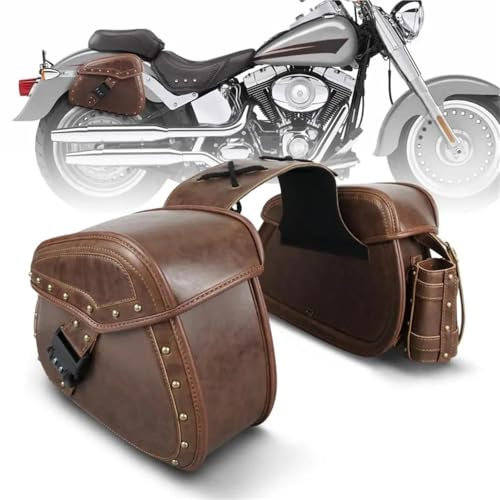 YFYFY For Harley-Davidson Fat Boy 114 2017-2024 PU Leather Universal Motocycle Side Saddle Bags Saddlebags Luggage Panier 2Pcs Motorcross Accessories Anti-theft Lock(Brown)