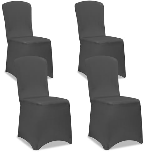 DETEX 4X Stuhlhussen für Stühle ohne Armlehnen Anthrazit ÖkoTex | Stretch, Überzug, Stuhlbeintasche, 30° Waschbar, Party, Hochzeit, 165g/m², Faltenfrei, Bistrotisch, ÖkoTex Zertifiziert