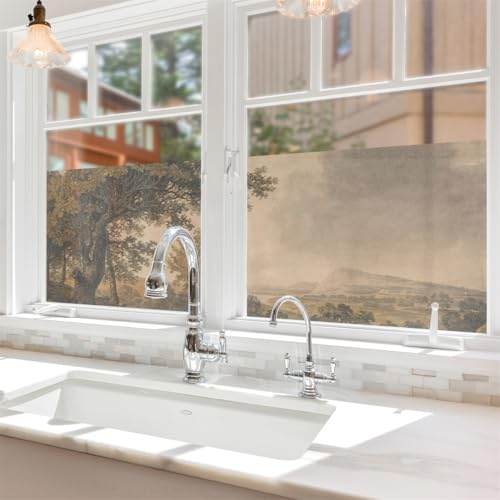 Fensterfolie Blickdicht Vintage Brauner Baum Milchglasfolie Sichtschutzfolie Fenster ohne Klebstoff Folie Fenster Sichtschutz Glasfolie Duschraum Fensterfolie Sichtschutz 1 Stück (38x120 cm)