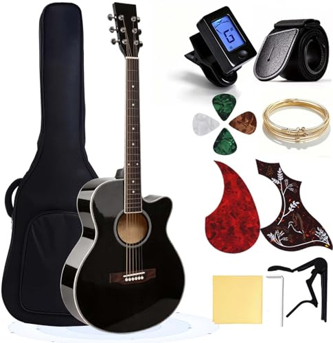 PTESAN 41 Acoustic Guitar for Beginner Adult Full Size Cutaway Guitarra Bundle Set-Black Bundle with Gig Bag, Tuner, Strap, Strings, Picks,Capo