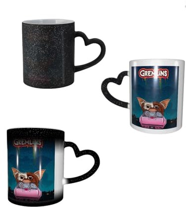 YINGD Gremlin Gizmo LU154 Tasse à changement de couleur résistante à la chaleur pour produits de café, poterie, tasse magique, légère, grande capacité, 330 ml, personnage animé mignon noir