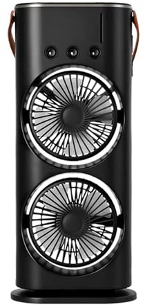 YUSSEQDD Dual Motor Rechargeable Humidifier Fan With LED Light ABS Humidifier With LED Light Desktop Fan Spray Fan Portable Air, Black charging