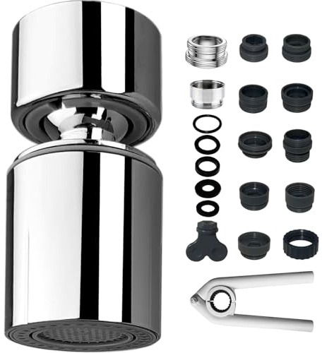 REZZI Wasserhahn Aufsatz Schwenkbar 360° Drehbar Doppelfunktion Luftsprudler Wassersparer für Brause Küche Bad Aufsatz Drehbarer für Küchenarmaturen Chrom mit zwei Strahlarten 22mm