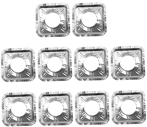 Warmhm 10pcs Couvre-plaques de Cuisson à Gaz en Papier D'aluminium Argenté Réutilisables Anti-huile pour Gazinière Protections Carrées Résistantes la Chaleur