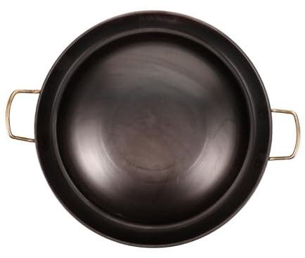 SMASOLO 36cm Concave Iron Pan Thick 1.5cm Cast Iron Griddle Double Handle Pancake Frying Pan Non-Coated for Stove Cooking